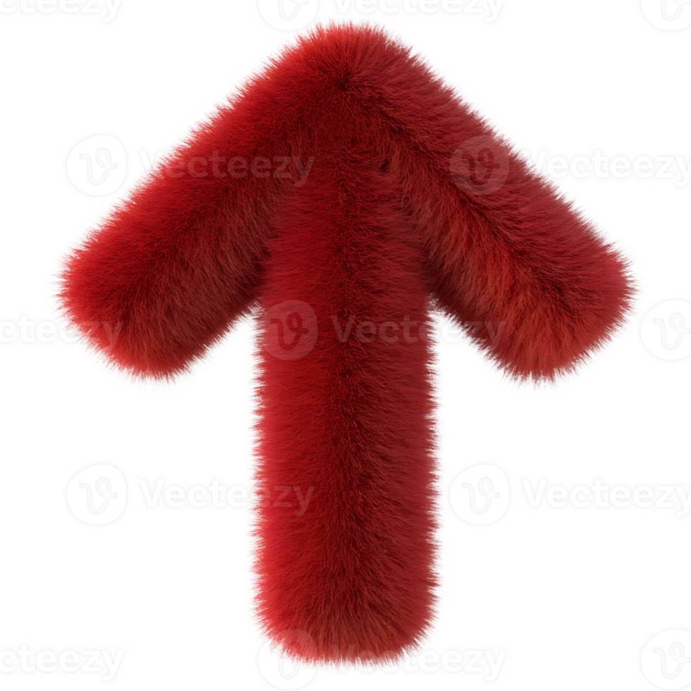3D Red Fuzzy and Fluffy Arrow Shaped Design on Transparent Background png