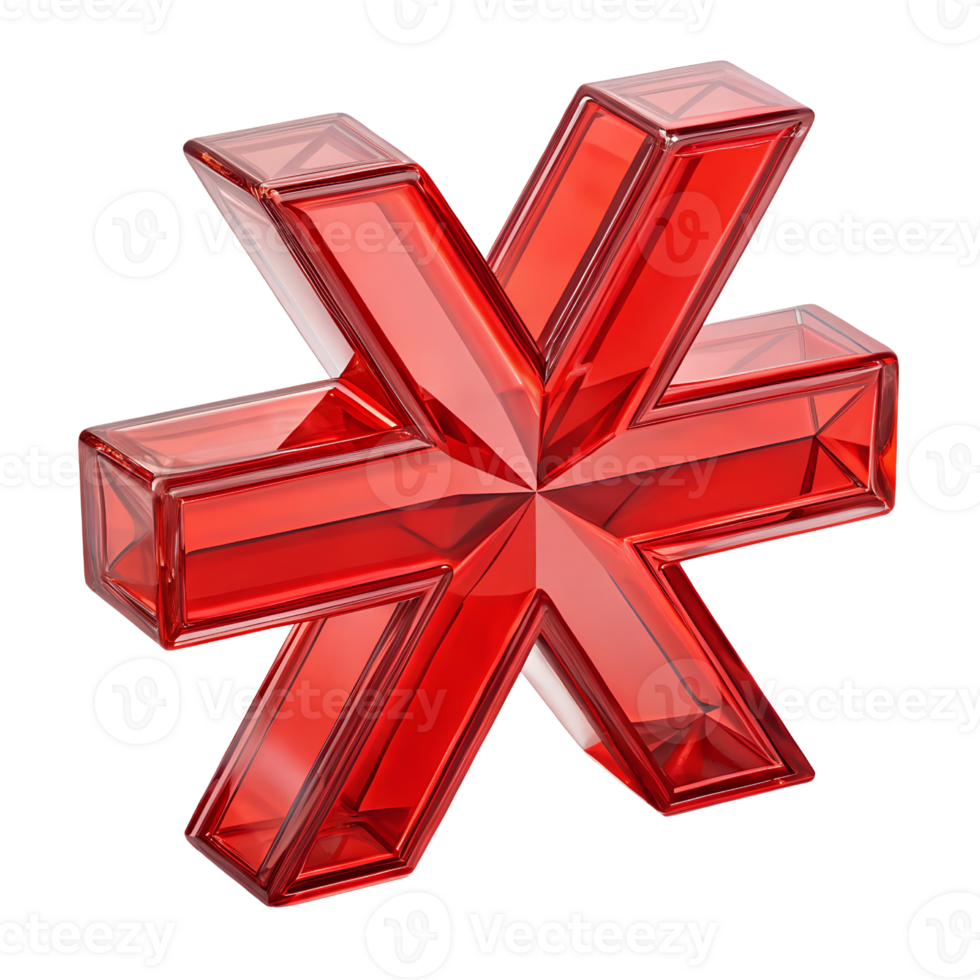 Red Cross Mark in Crystal Glass Isolated on Transparent Background png
