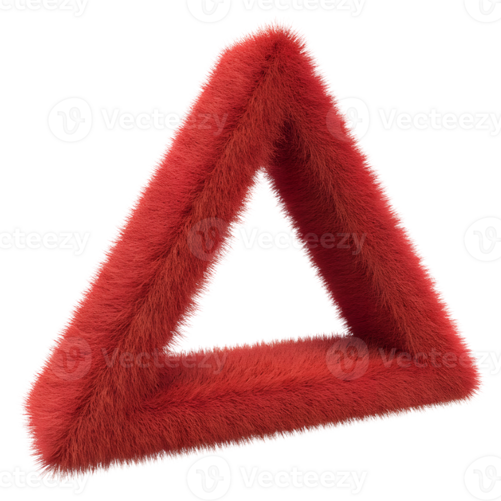 Vibrant Red Fuzzy and Fluffy Equilateral Triangle Shaped Design on Transparent Background png
