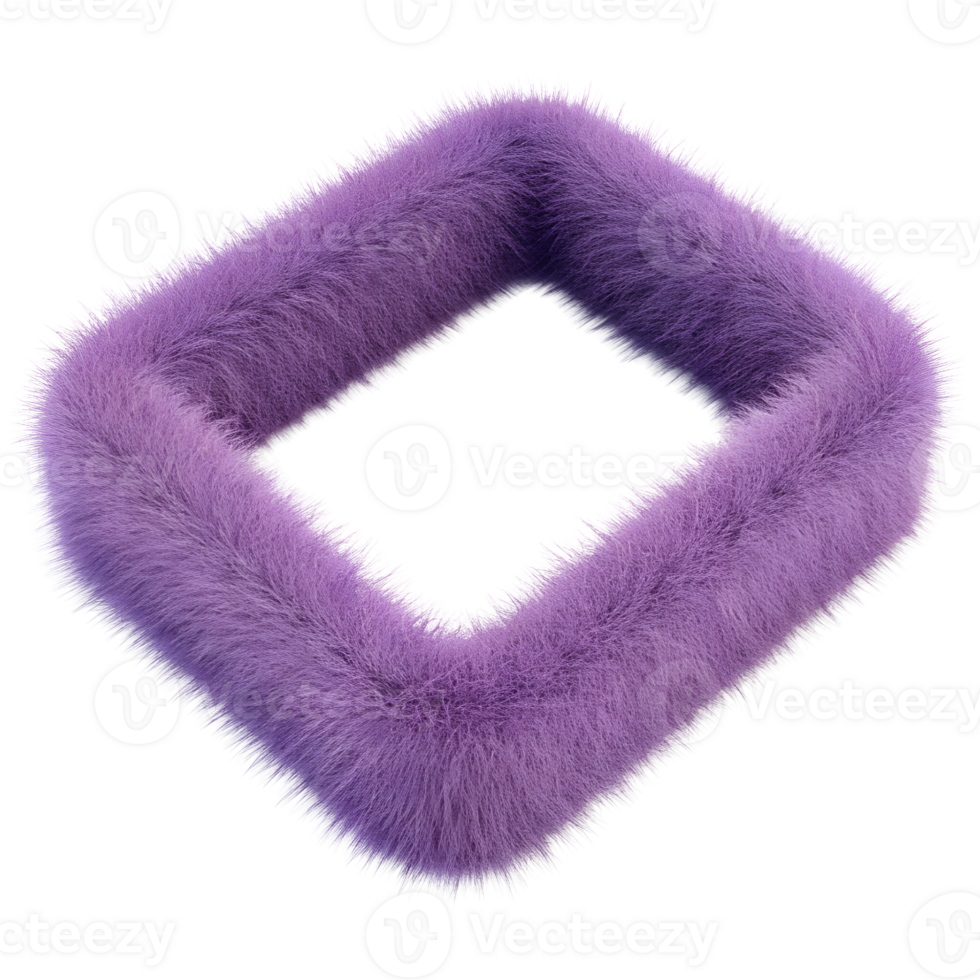 3D Purple Fluffy Rectangle Shape with Fur Effect Isolated on Transparent Background png