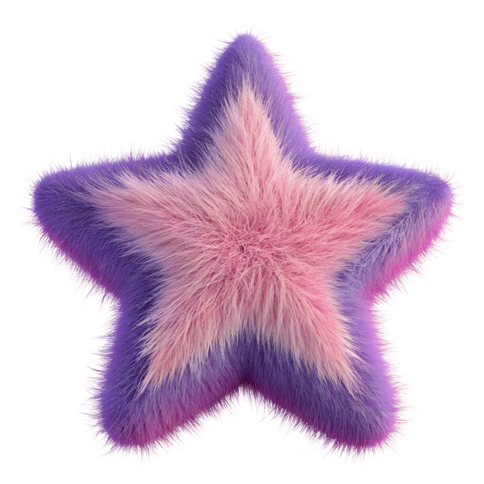 Fluffy Purple and Pink Star Shape with Soft Fuzzy Texture on Transparent Background png