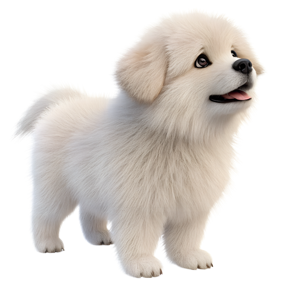 Playful Fluffy White Dog with Expressive Eyes Isolated on Transparent Background png