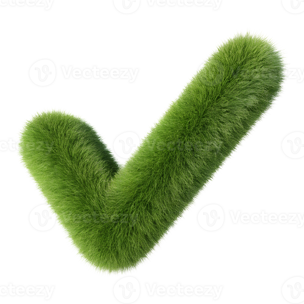 3D Green Fuzzy and Fluffy Check Mark Design on Transparent Background png