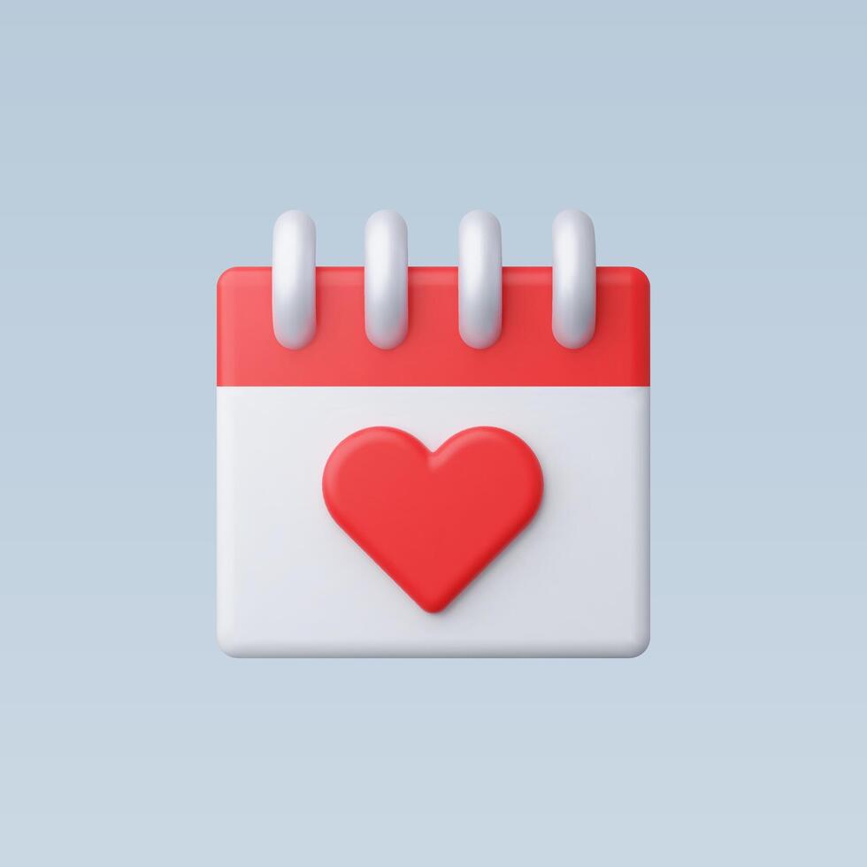 3d Realistic Calendar with Heart Icon vector