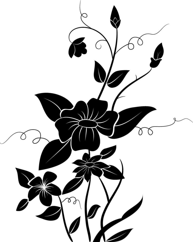 Flower and leafs bouquet silhouette. vector