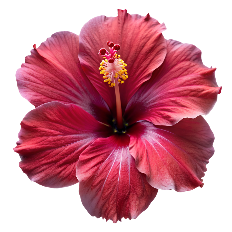 Vibrant Red Hibiscus Flower with Yellow Stamen in Macro Photography on Transparent Background png