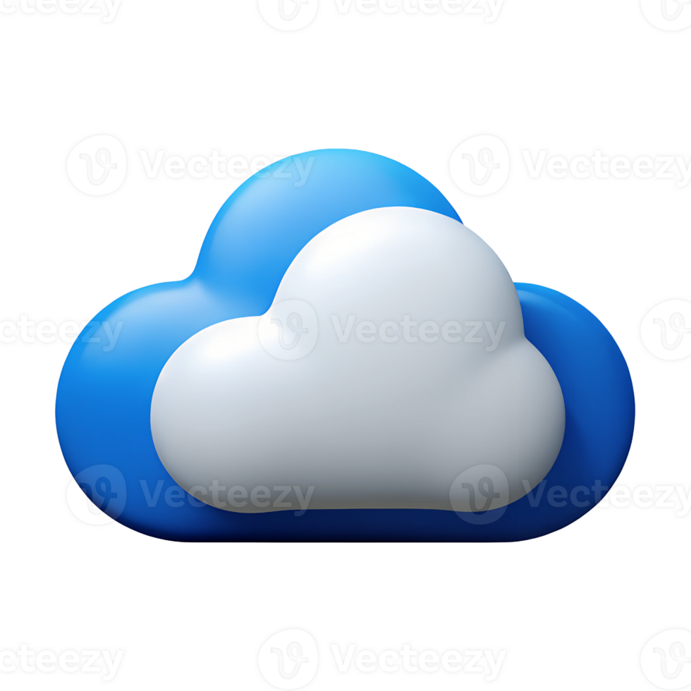 Cloud Icon 3D Render Blue and White Glossy Finish with Rounded Edges and Isometric Perspective png