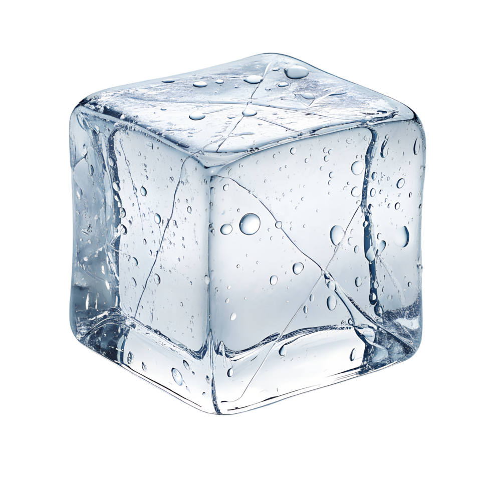 Hyper Realistic Crystal Clear Ice Cube with Intricate Cracks and Reflections On Transparent Background png