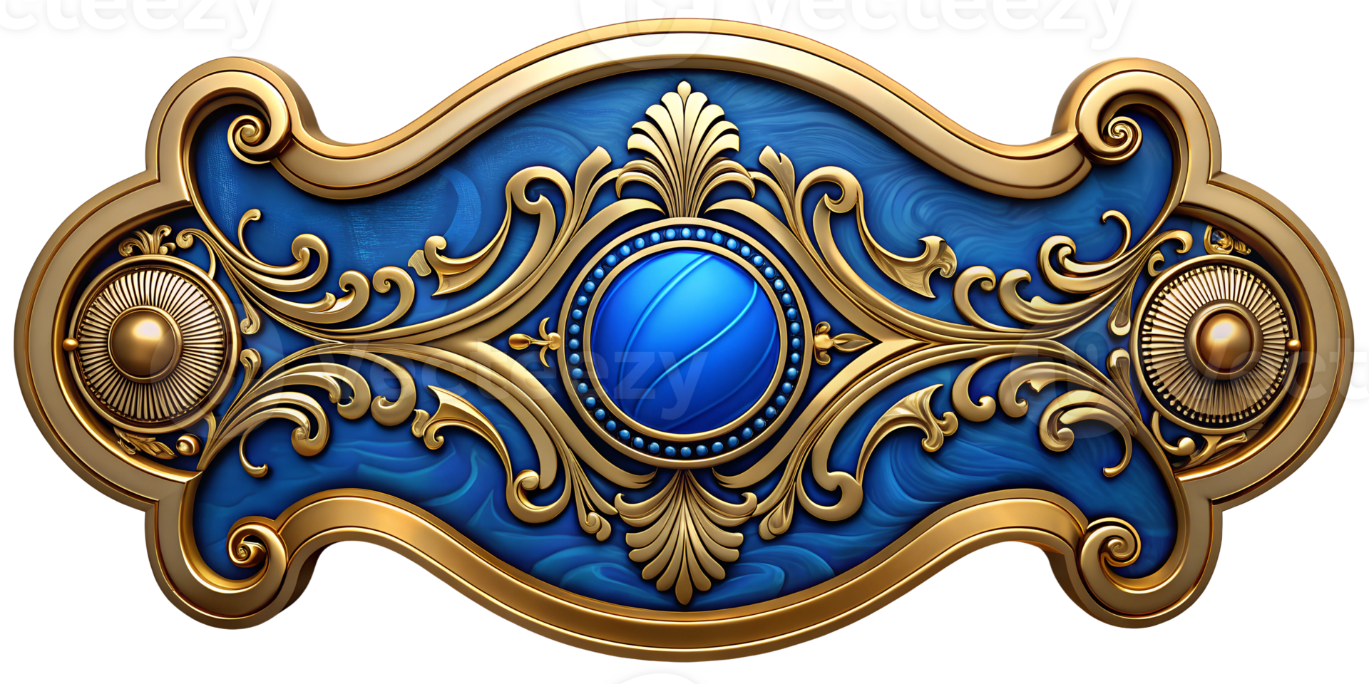 Luxurious Gold Accented Blue Ornamental Design with Spherical Gemstone On Transparent Background png