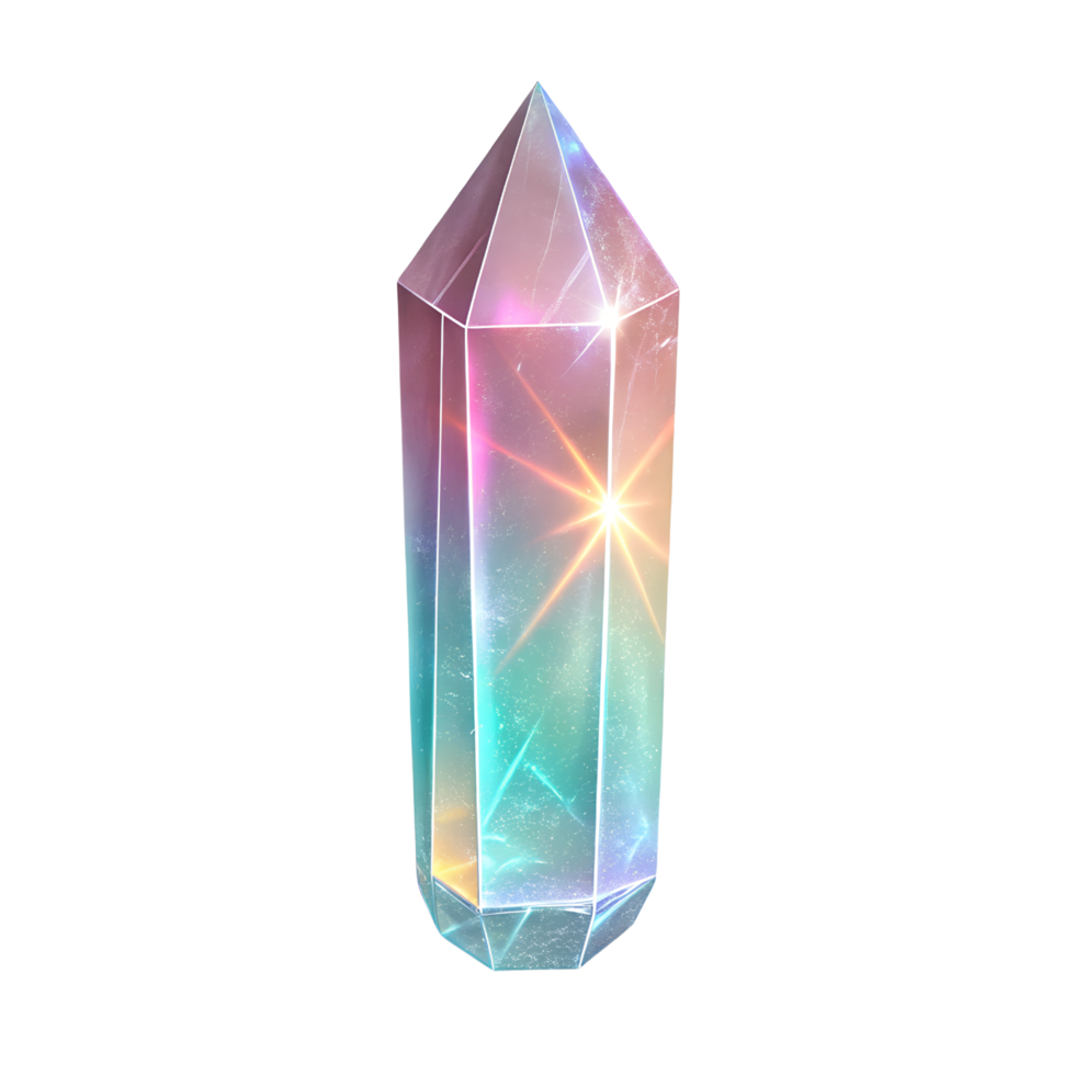 Glowing Crystal Shard with Prismatic Light Reflection On Transparent Background png
