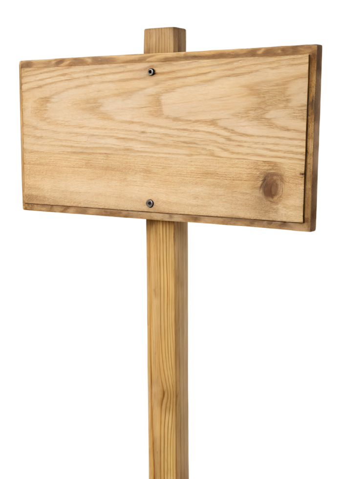 Wooden Signpost with Blank Sign and Rustic Natural Wood Texture on Transparent Background png