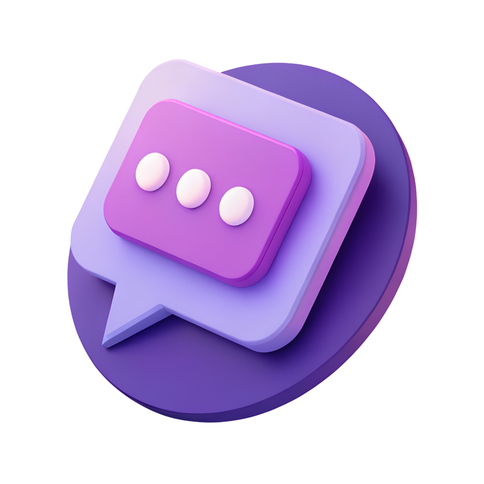 3D Chat Bubble Icon with Purple Gradient Messaging Symbol Isolated on Transparent Background png