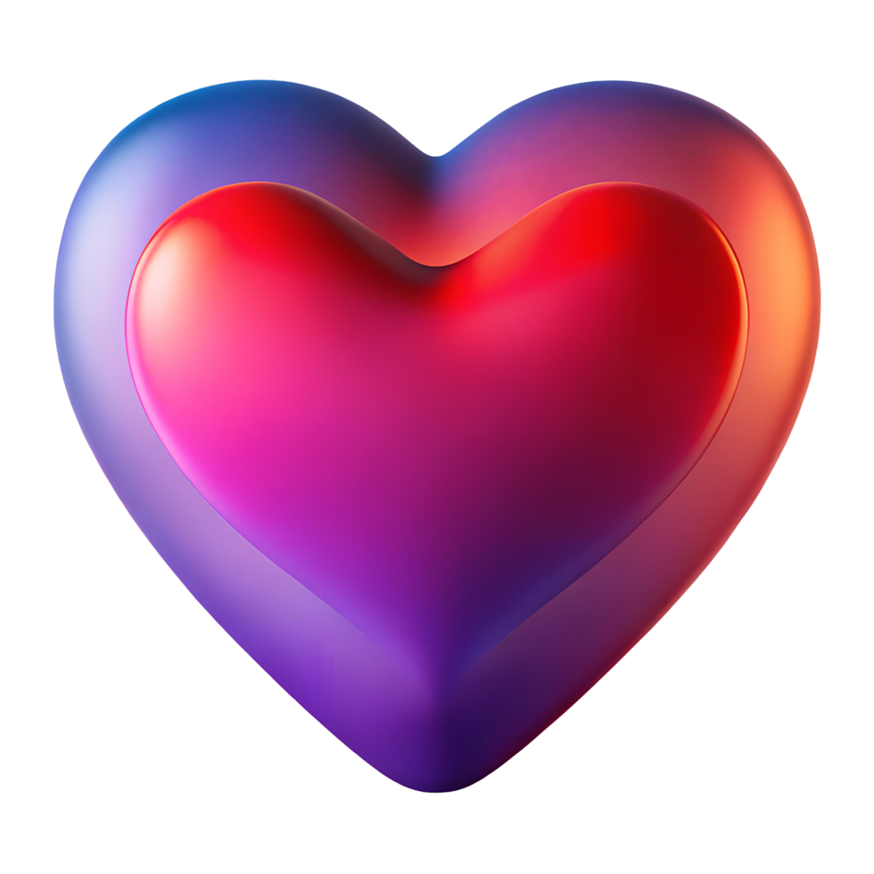 Vibrant 3D Red and Purple Heart Shape with Glossy Finish on Transparent Background png