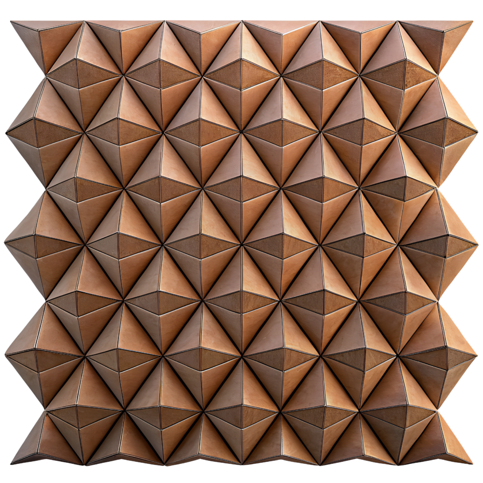 Complex Geometric Pattern with Faceted Polyhedra in Brown Tones on Transparent Background png