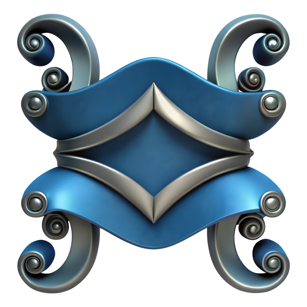 Vintage 3D Rendered Blue Scrollwork Banner with Classic European Design on Transparent Background png