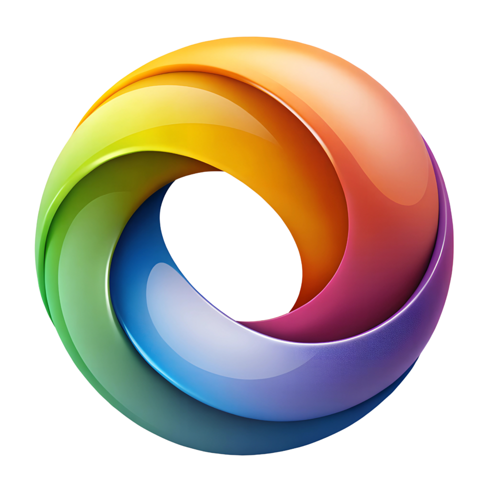 Circular Rainbow Logo with 3D Twisted Ring and Smooth Gradient Transitions png
