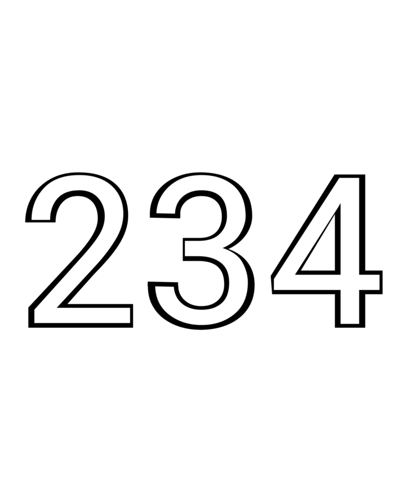 Black and white color numbers 234 png