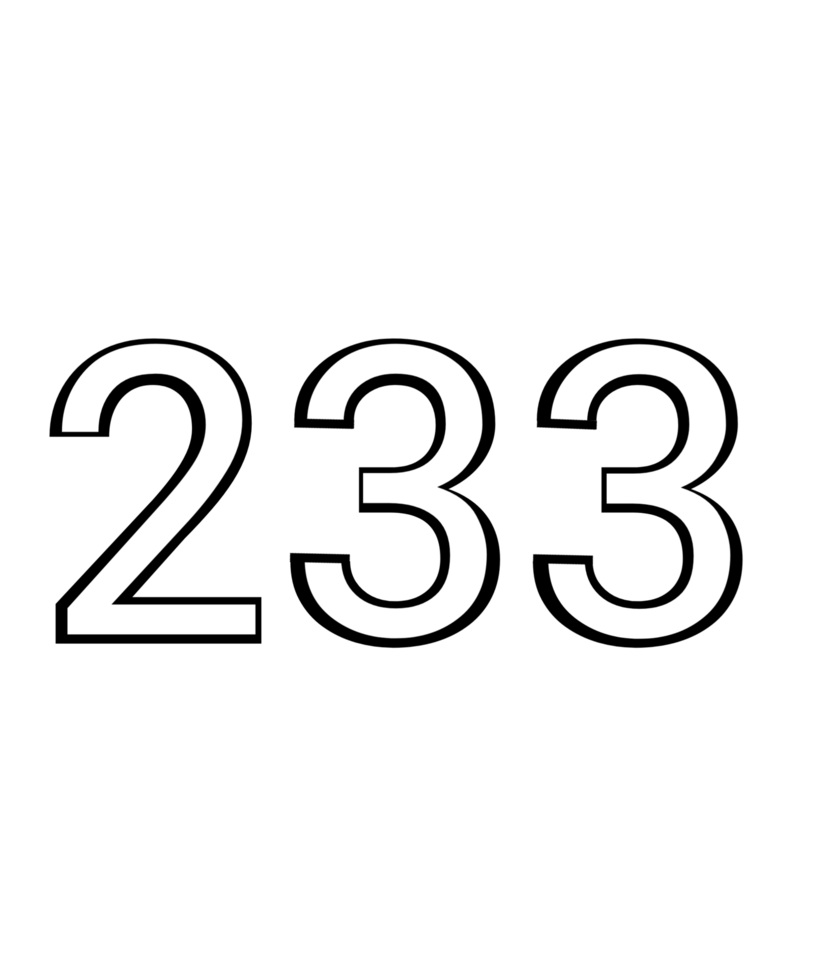 Black and white color numbers 233 png