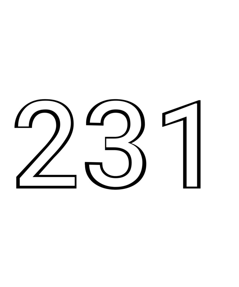 Black and white color numbers 231 png