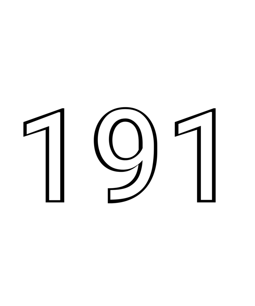 Black and white color numbers 191 png