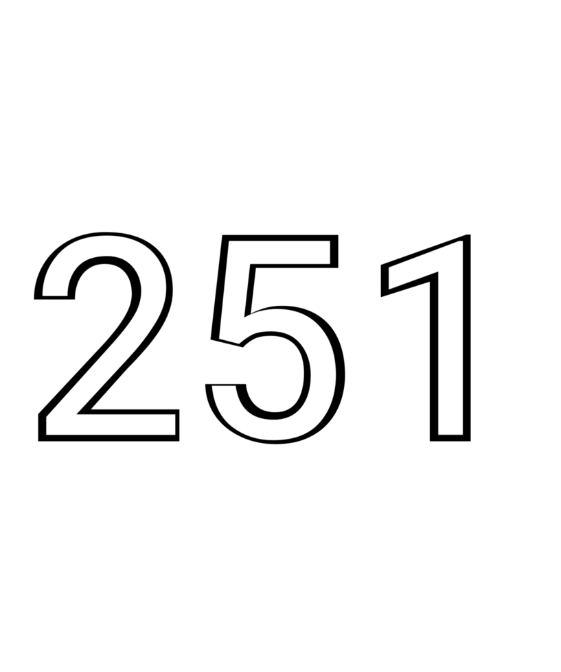 Black and white color numbers 251 png
