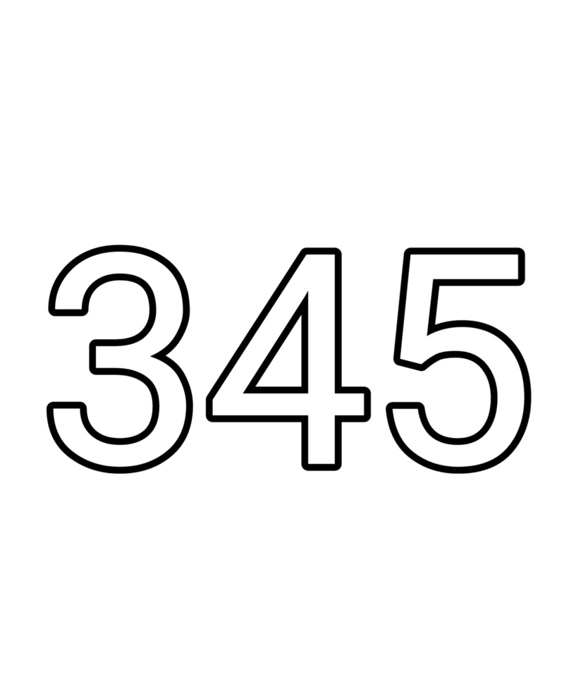 Black and white color numbers 345 png