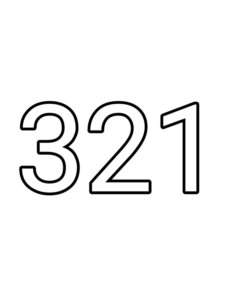 Black and white color numbers 321 png