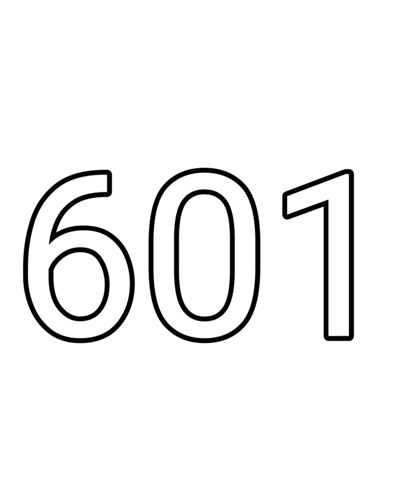 Black and white color numbers 601 png