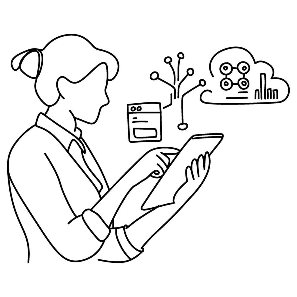 depicting data analysis, AI, and cloud technology. Perfect for minimalist designs, UI UX, tech visuals vector