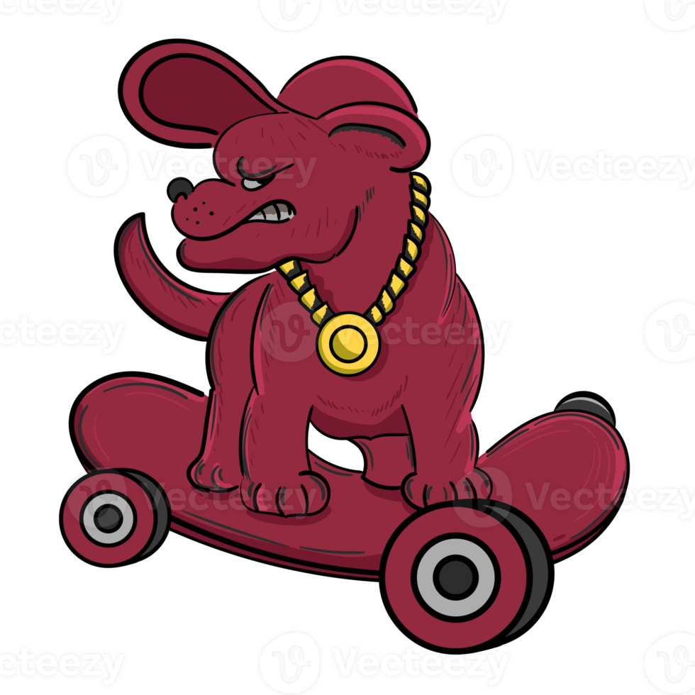 Red ferocious dog in a hand-painted style, playing with blindfolded teens. png