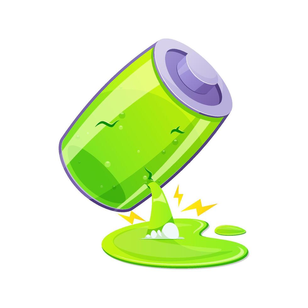Illustration of a leaking battery isolated on white background. vector