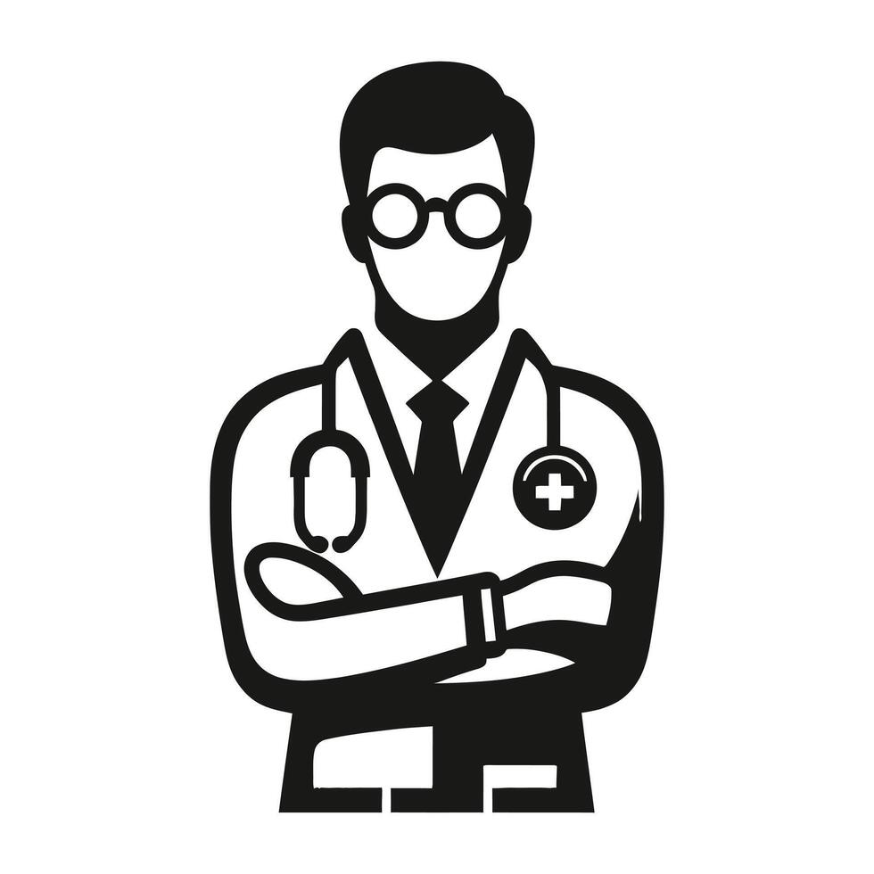 a black and white illustration of a doctor vector