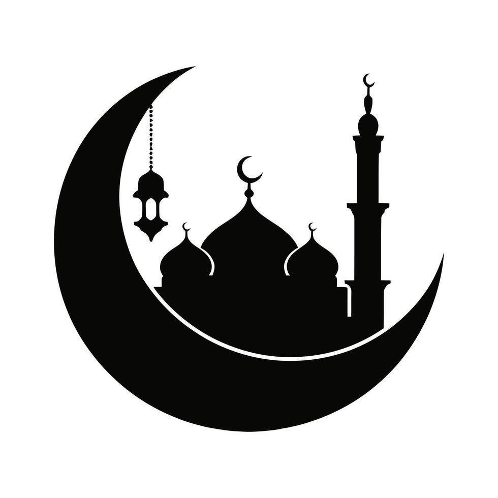 Black Mosque and Crescent Moon Symbol for Ramadan and Eid Celebrations vector