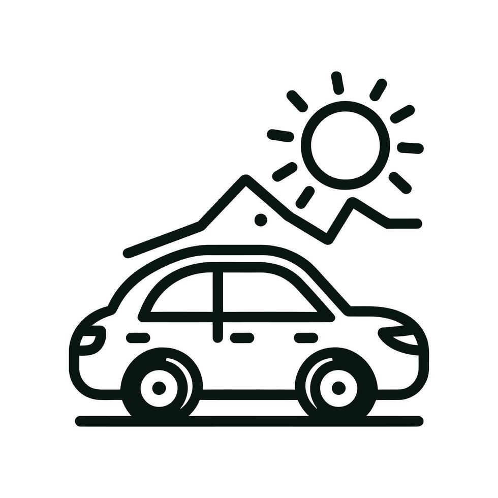 car with sun and mountains on the background vector