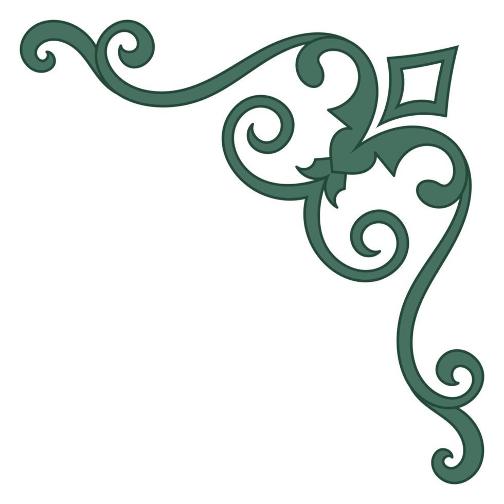 Decorative edges, whimsical swirls, teal highlights for an artistic look. png