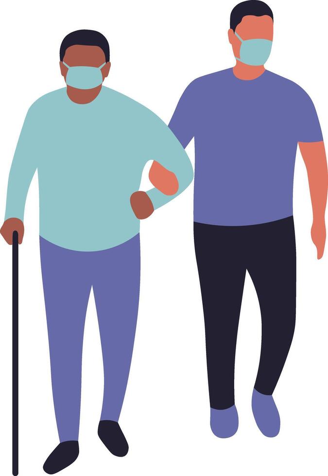 Volunteers Helping Elderly People Illustration on White Background. vector