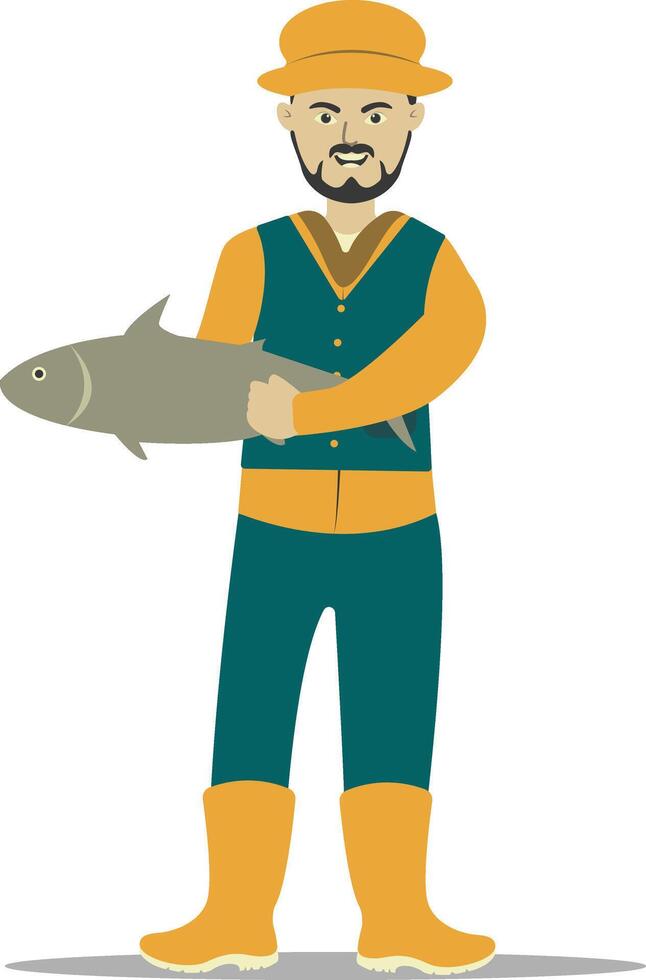 Professional Fisherman Character with Flat Design. vector