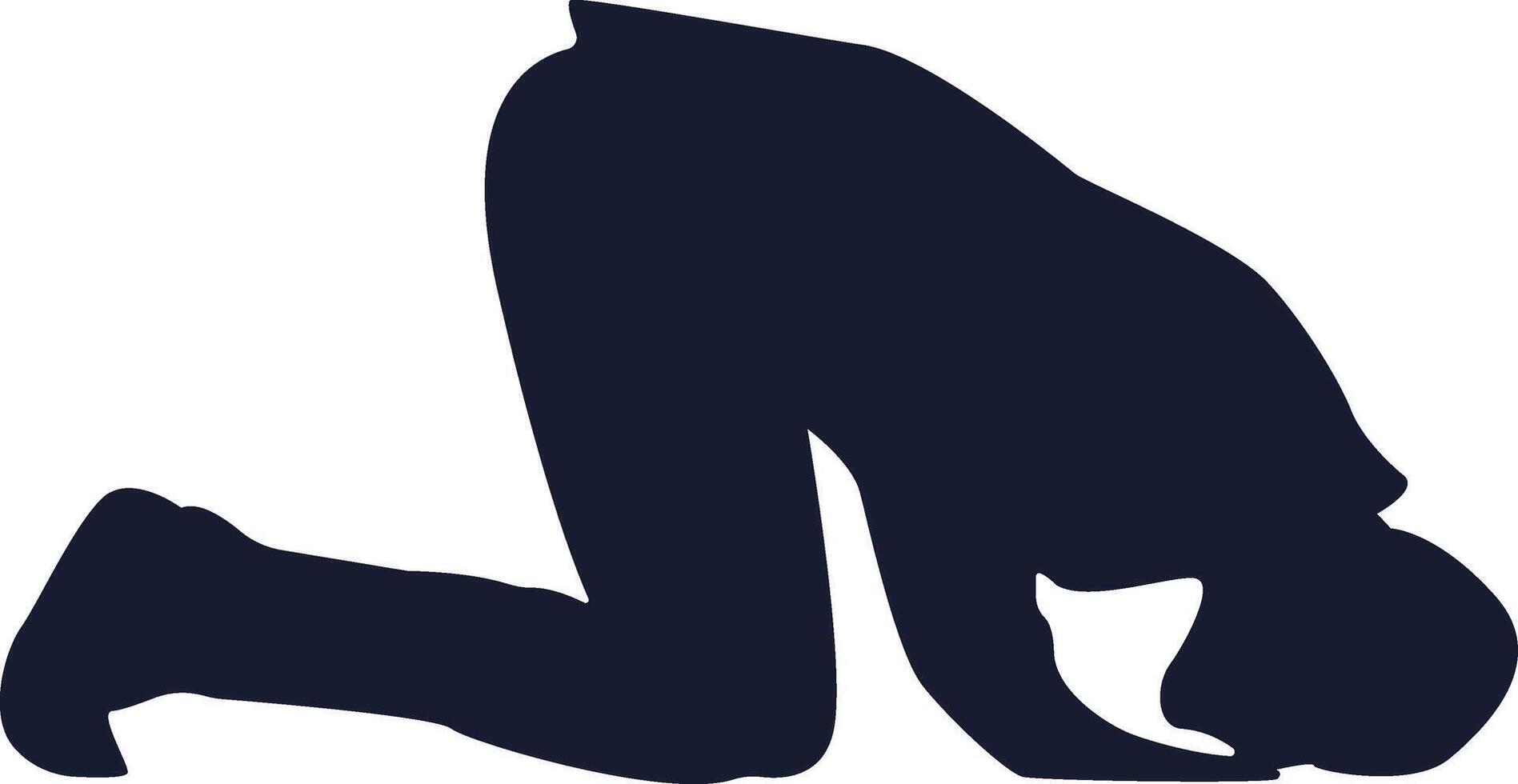 Silhouette of Muslim Sitting and Praying on White Background. vector