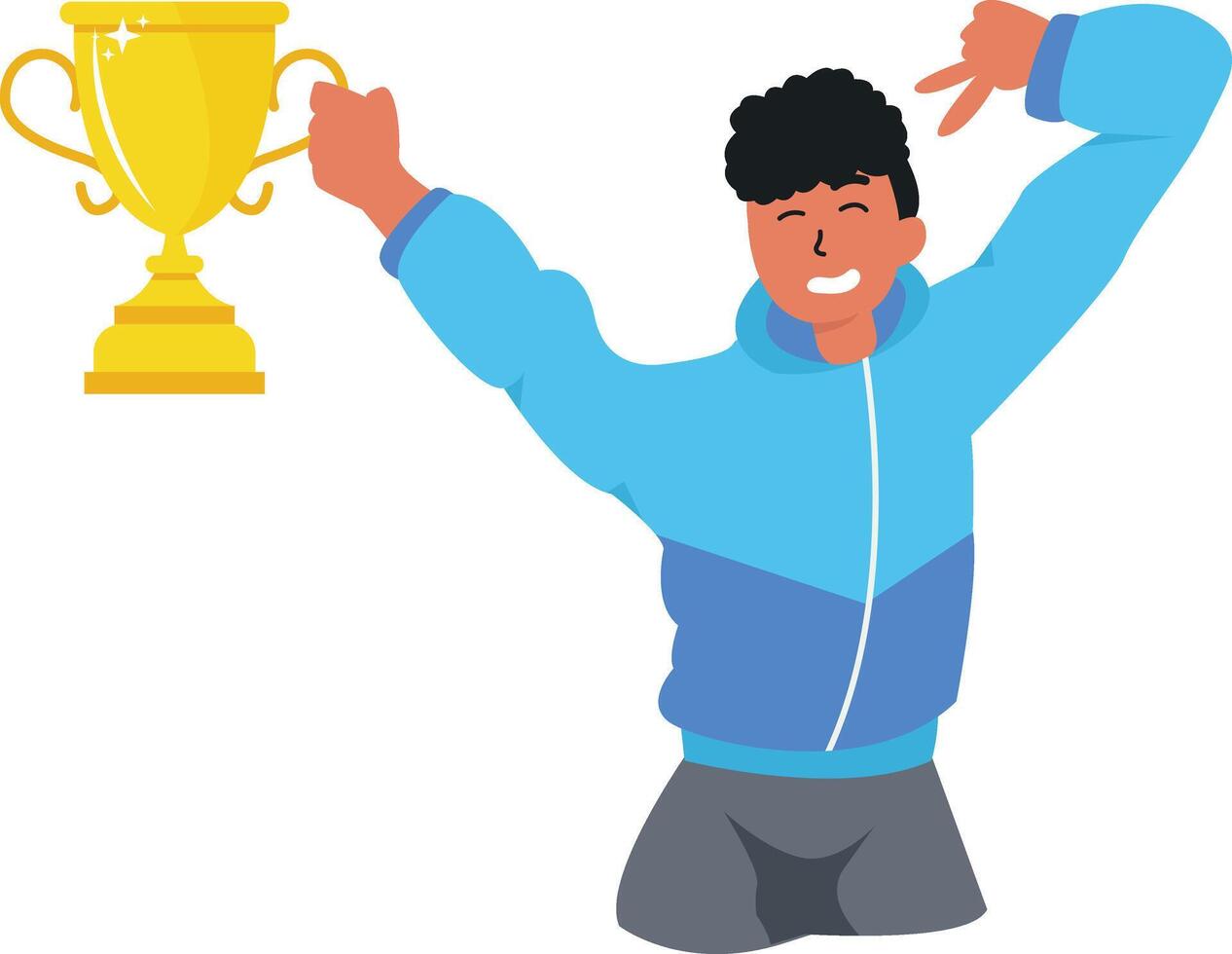 Illustration of Man Holding Trophy with Cartoon Design. vector