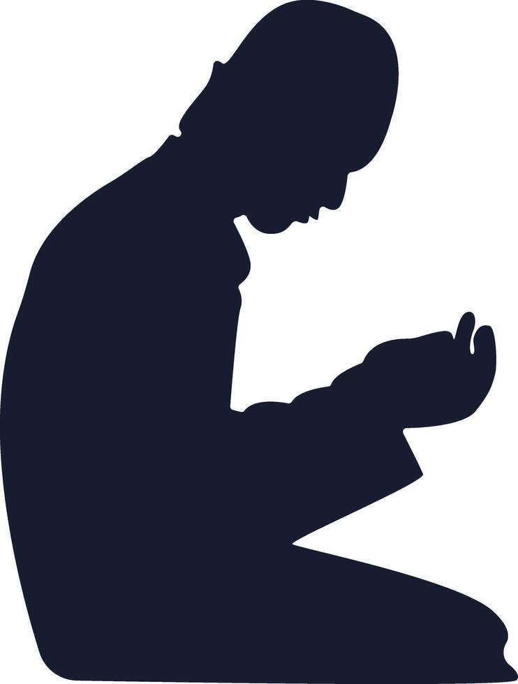 Silhouette of Muslim Sitting and Praying with Abstract Design vector