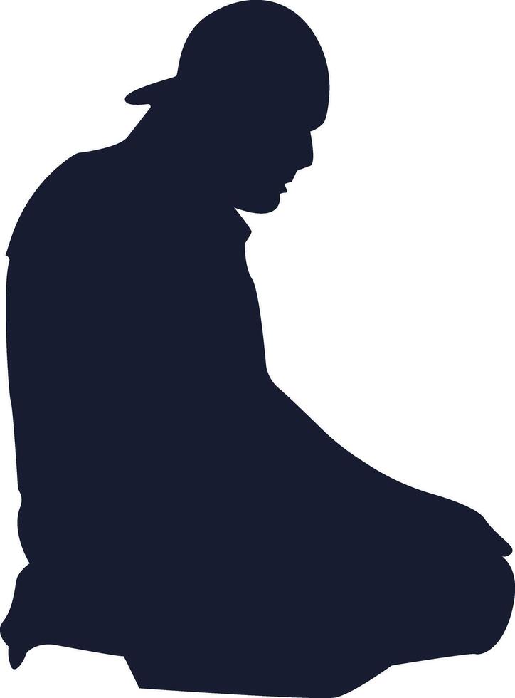 Silhouette of Muslim Sitting and Praying in Flat Design vector