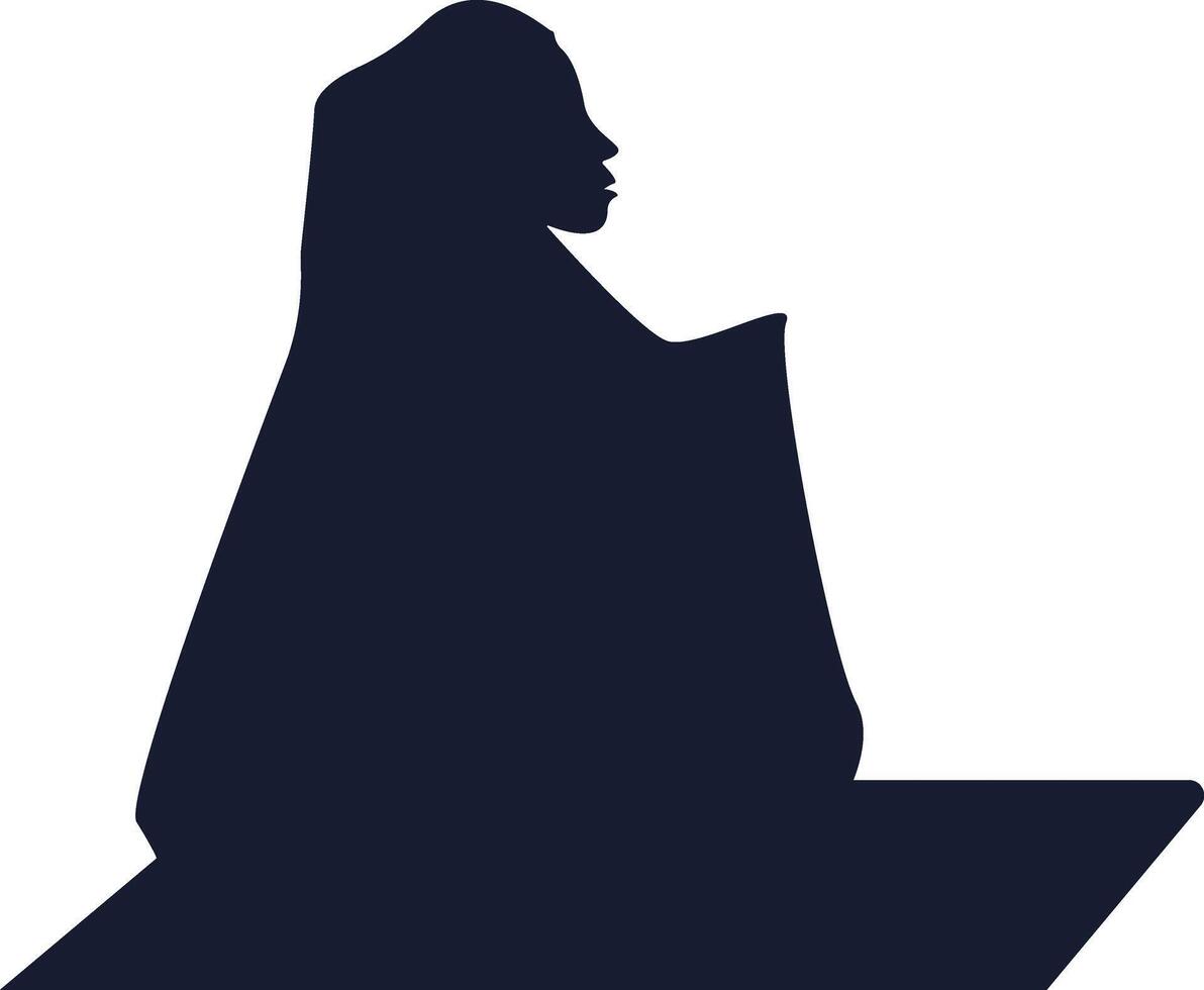 Silhouette of Muslim Sitting and Praying in Flat Design. vector