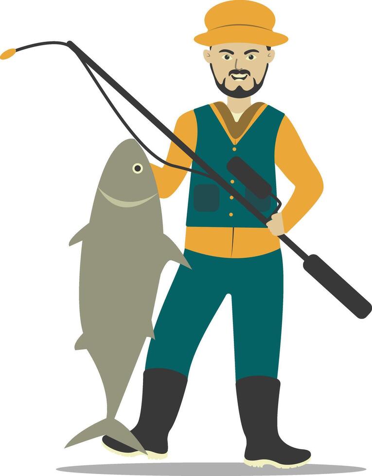 Professional Fisherman Illustration in Cartoon Design. vector