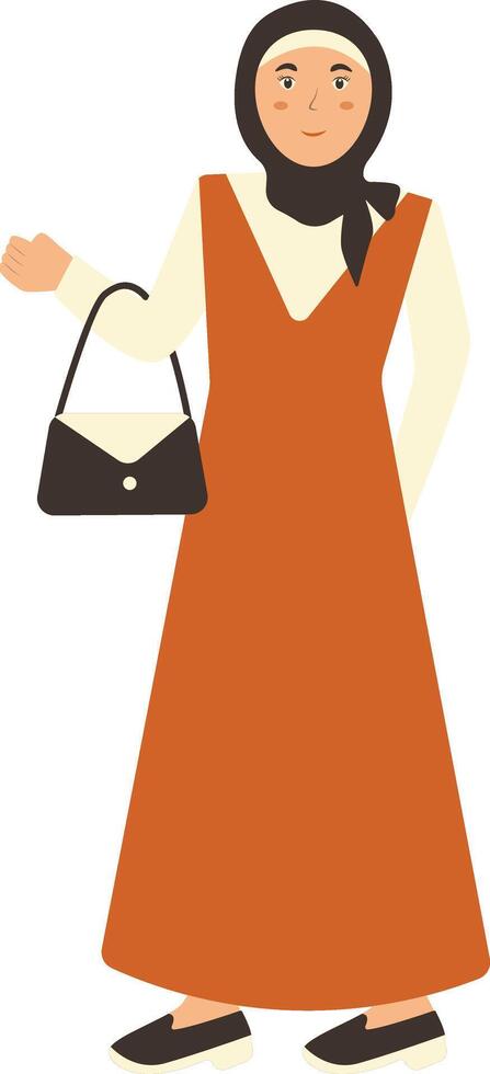 Hijab Muslim Female Style Illustration with Flat Cartoon Style. vector
