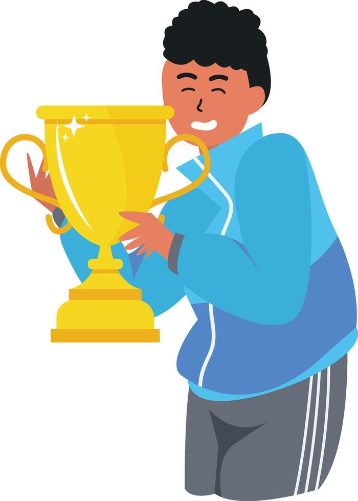 Illustration of Man Holding Trophy with Cartoon Design vector
