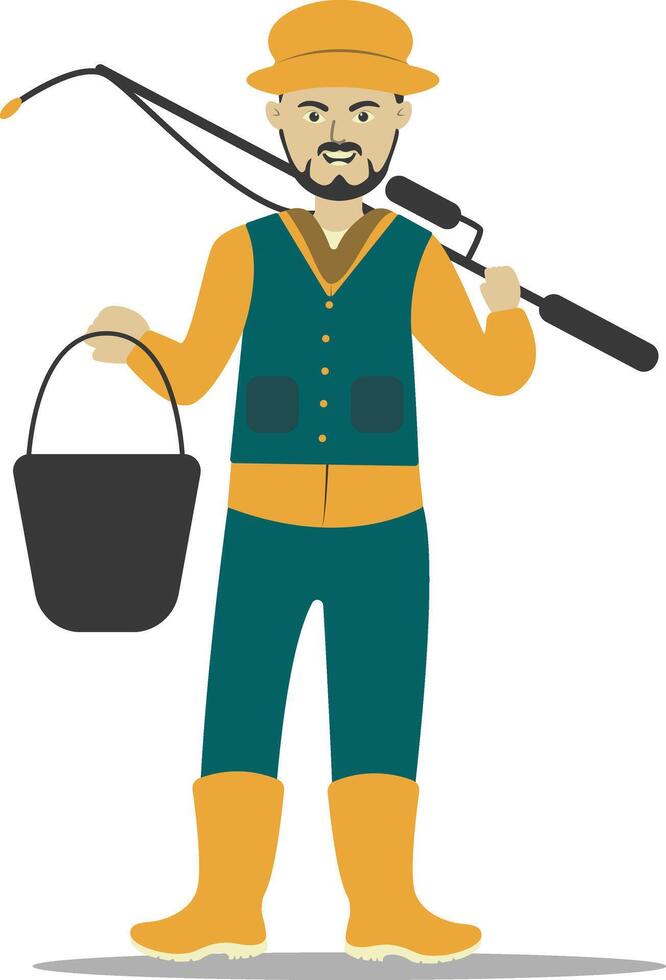 Professional Fisherman Character on White Background. vector