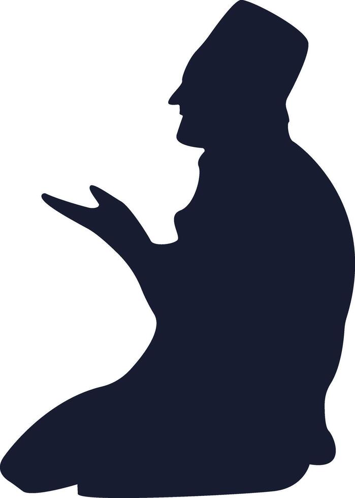 Silhouette of Muslim Sitting and Praying with Abstract Design. vector