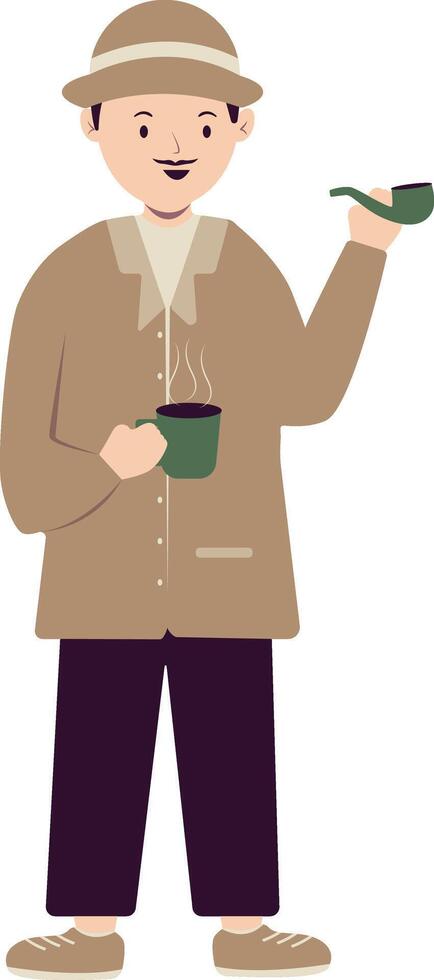 Men Detective Character on White Background. vector