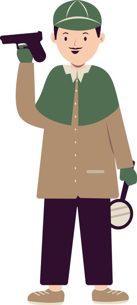 Men Detective Character with Cartoon Design. vector