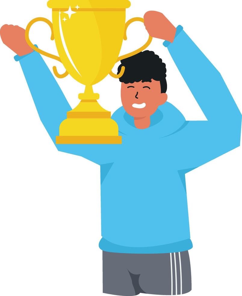Illustration of Man Holding Trophy. vector